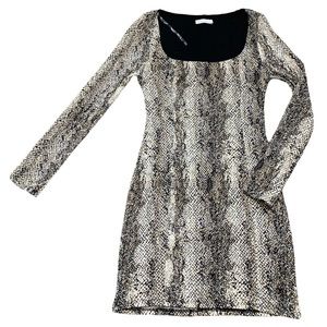 LUSH Snake/Animal Skin Print Dress With Long Sleeves Brown/Black Size Large